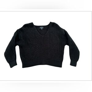 Anthropologie Maeve V-Neck Pullover Black Slouchy Sweater Chunky Crop Size XS